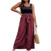 imageSOLY HUX Womens Plus Size Print Belted Jumpsuits Casual Summer Sleeveless Square Neck Wide Leg Tank Romper Long PantsHot Pink and Black