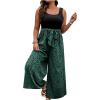 imageSOLY HUX Womens Plus Size Print Belted Jumpsuits Casual Summer Sleeveless Square Neck Wide Leg Tank Romper Long PantsMint Green and Black