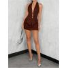 imageSOLY HUX Womens Sexy 2 Piece Outfits Hollow Out Asymmetrical Halter Top Bodycon Mini Skirt Party Club SetsCoffee Brown