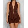 imageSOLY HUX Womens Sexy 2 Piece Outfits Hollow Out Asymmetrical Halter Top Bodycon Mini Skirt Party Club SetsCoffee Brown