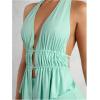 imageSOLY HUX Womens Sexy 2 Piece Outfits Hollow Out Asymmetrical Halter Top Bodycon Mini Skirt Party Club SetsMint Blue