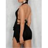 imageSOLY HUX Womens Sexy 2 Piece Outfits Hollow Out Asymmetrical Halter Top Bodycon Mini Skirt Party Club SetsPlain Black