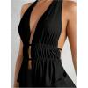 imageSOLY HUX Womens Sexy 2 Piece Outfits Hollow Out Asymmetrical Halter Top Bodycon Mini Skirt Party Club SetsPlain Black