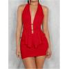 imageSOLY HUX Womens Sexy 2 Piece Outfits Hollow Out Asymmetrical Halter Top Bodycon Mini Skirt Party Club SetsRose Red