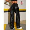 imageSOLY HUX Womens Straight Leg Pants High Waisted Casual PU Leather Long TrousersPure Black