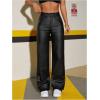 imageSOLY HUX Womens Straight Leg Pants High Waisted Casual PU Leather Long TrousersPure Black