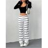imageSOLY HUX Womens Striped Pants Drawstring Low Rise Flare Leg Long Pants TrousersDark Blue Striped