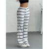 imageSOLY HUX Womens Striped Pants Drawstring Low Rise Flare Leg Long Pants TrousersDark Blue Striped