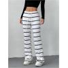 imageSOLY HUX Womens Striped Pants Drawstring Low Rise Flare Leg Long Pants TrousersDark Blue Striped