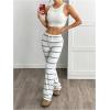 imageSOLY HUX Womens Striped Pants Drawstring Low Rise Flare Leg Long Pants TrousersGrey Striped