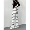 imageSOLY HUX Womens Striped Pants Drawstring Low Rise Flare Leg Long Pants TrousersWhite Striped
