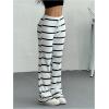 imageSOLY HUX Womens Striped Pants Drawstring Low Rise Flare Leg Long Pants TrousersWhite Striped