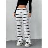 imageSOLY HUX Womens Striped Pants Drawstring Low Rise Flare Leg Long Pants TrousersWhite Striped