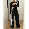 imageSOLY HUX Womens Striped Side Bow Knot Pants Elastic Waist Baggy Wide Leg Long PantsBlack Striped