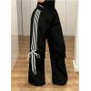 imageSOLY HUX Womens Striped Side Bow Knot Pants Elastic Waist Baggy Wide Leg Long PantsBlack Striped