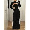 imageSOLY HUX Womens Striped Side Bow Knot Pants Elastic Waist Baggy Wide Leg Long PantsBlack Striped