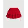 imageSOLY HUX Womens Summer Ruffle Layered Mini Skirts Drawstring Ruched High Waisted Flowy Skater SkirtsPure Red
