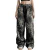 imageSOLY HUX Womens Plus Size Leopard Print Sweatpants Drawstring Waist Wide Leg Y2k Pants with PocketsBlack and White Leopard
