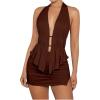 imageSOLY HUX Womens Sexy 2 Piece Outfits Hollow Out Asymmetrical Halter Top Bodycon Mini Skirt Party Club SetsCoffee Brown