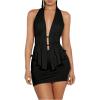 imageSOLY HUX Womens Sexy 2 Piece Outfits Hollow Out Asymmetrical Halter Top Bodycon Mini Skirt Party Club SetsPlain Black