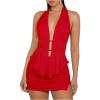 imageSOLY HUX Womens Sexy 2 Piece Outfits Hollow Out Asymmetrical Halter Top Bodycon Mini Skirt Party Club SetsRose Red