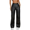 imageSOLY HUX Womens Straight Leg Pants High Waisted Casual PU Leather Long TrousersPure Black