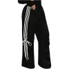 imageSOLY HUX Womens Striped Side Bow Knot Pants Elastic Waist Baggy Wide Leg Long PantsBlack Striped