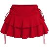 imageSOLY HUX Womens Summer Ruffle Layered Mini Skirts Drawstring Ruched High Waisted Flowy Skater SkirtsPure Red