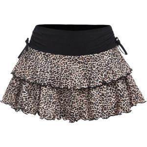 imageSOLY HUX Girls Summer Mini Skirts High Waisted Ruffle Layered Skirts Swing Flowy Skater Tennis SkirtBlack White Leopard