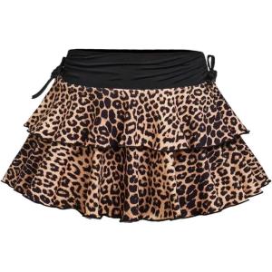 imageSOLY HUX Girls Summer Mini Skirts High Waisted Ruffle Layered Skirts Swing Flowy Skater Tennis SkirtBrown Black Multi