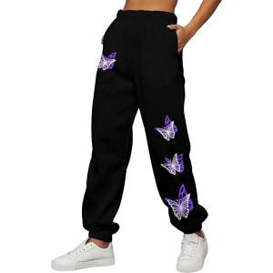 imageSOLY HUX Womens Butterfly Print Drawstring High Waisted Sweatpants Joggers PantsButterfly Graphic Black