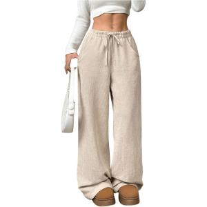 imageSOLY HUX Womens Drawstring Wide Leg Pants Corduroy Baggy Sweatpants with PocketsPure Khaki