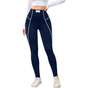imageSOLY HUX Womens High Waisted Leggings Contrast Binding Letter Patched Workout Running Yoga PantsRoyal Blue Letter
