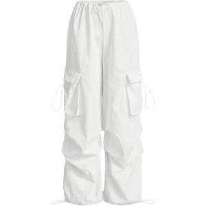 imageSOLY HUX Womens Parachute Cargo Pants Elastic Waist Baggy Y2K Pants with Pockets StreetwearPure White