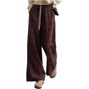 imageSOLY HUX Womens Plaid Checkered Pants Drawstring High Waisted Baggy Wide Leg Trousers with PocketsMulticoloured Plaid