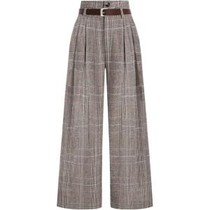 imageSOLY HUX Womens Plaid High Waisted Wide Leg Pants Casual Work Office Long TrousersPink Plaid