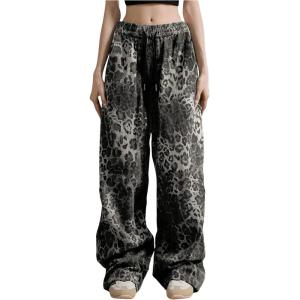 imageSOLY HUX Womens Plus Size Leopard Print Sweatpants Drawstring Waist Wide Leg Y2k Pants with PocketsBlack and White Leopard