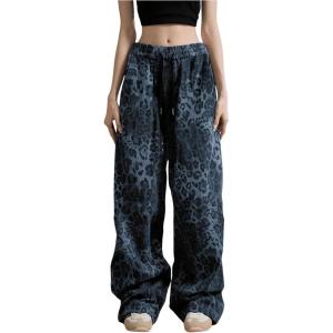 imageSOLY HUX Womens Plus Size Leopard Print Sweatpants Drawstring Waist Wide Leg Y2k Pants with PocketsBlue Leopard