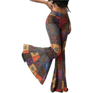 imageSOLY HUX Womens Retro Bell Bottom Pants High Waisted Printed Skinny Flare Leg TrousersMulticolor