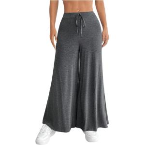imageSOLY HUX Womens Tie Front Palazzo Pants High Waisted Wide Leg Loose Long PantsPlain Grey