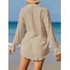 imageSOLY HUX Swim Cover Up for Women Button Down Long Sleeve Shirt and Shorts Bikini Swimsuits Beach Cover Up SetPure Khaki