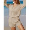 imageSOLY HUX Swim Cover Up for Women Button Down Long Sleeve Shirt and Shorts Bikini Swimsuits Beach Cover Up SetPure Khaki