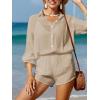 imageSOLY HUX Swim Cover Up for Women Button Down Long Sleeve Shirt and Shorts Bikini Swimsuits Beach Cover Up SetPure Khaki