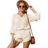 imageSOLY HUX Swim Cover Up for Women Button Down Long Sleeve Shirt and Shorts Bikini Swimsuits Beach Cover Up SetSolid Apricot