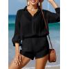 imageSOLY HUX Swim Cover Up for Women Button Down Long Sleeve Shirt and Shorts Bikini Swimsuits Beach Cover Up SetSolid Black