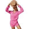 imageSOLY HUX Swim Cover Up for Women Button Down Long Sleeve Shirt and Shorts Bikini Swimsuits Beach Cover Up SetSolid Pink