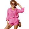 imageSOLY HUX Swim Cover Up for Women Button Down Long Sleeve Shirt and Shorts Bikini Swimsuits Beach Cover Up SetSolid Pink