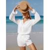 imageSOLY HUX Swim Cover Up for Women Button Down Long Sleeve Shirt and Shorts Bikini Swimsuits Beach Cover Up SetSolid White