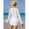 imageSOLY HUX Swim Cover Up for Women Button Down Long Sleeve Shirt and Shorts Bikini Swimsuits Beach Cover Up SetSolid White