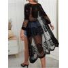 imageSOLY HUX Swim Cover Up for Women Sheer Mesh Embroidery 34 Sleeve Open Tie Front Kimono SwimsuitBlack